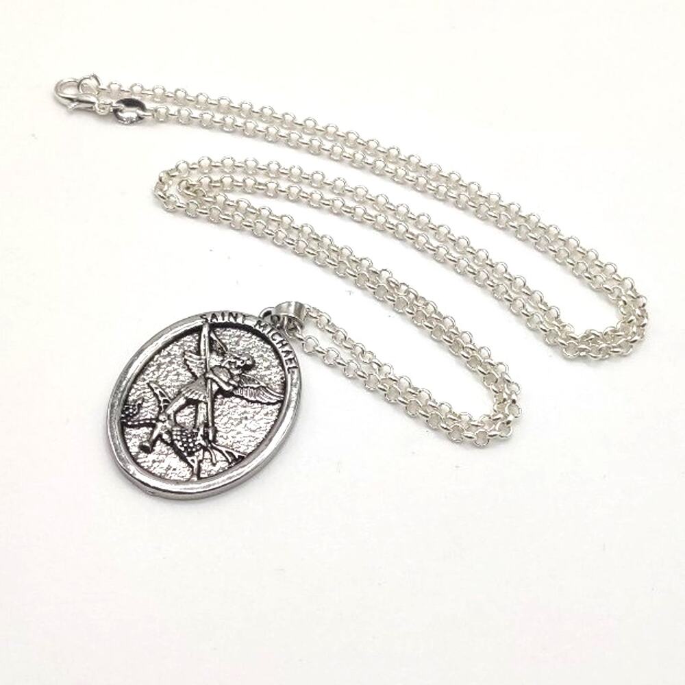 925 Silver Necklace W/ Saint Michael Archangel Pendant Valentines Birthday Gift